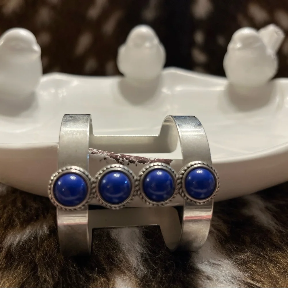 Silver tone Cuff Bracelet with Blue Accents - Picture 1 of 2